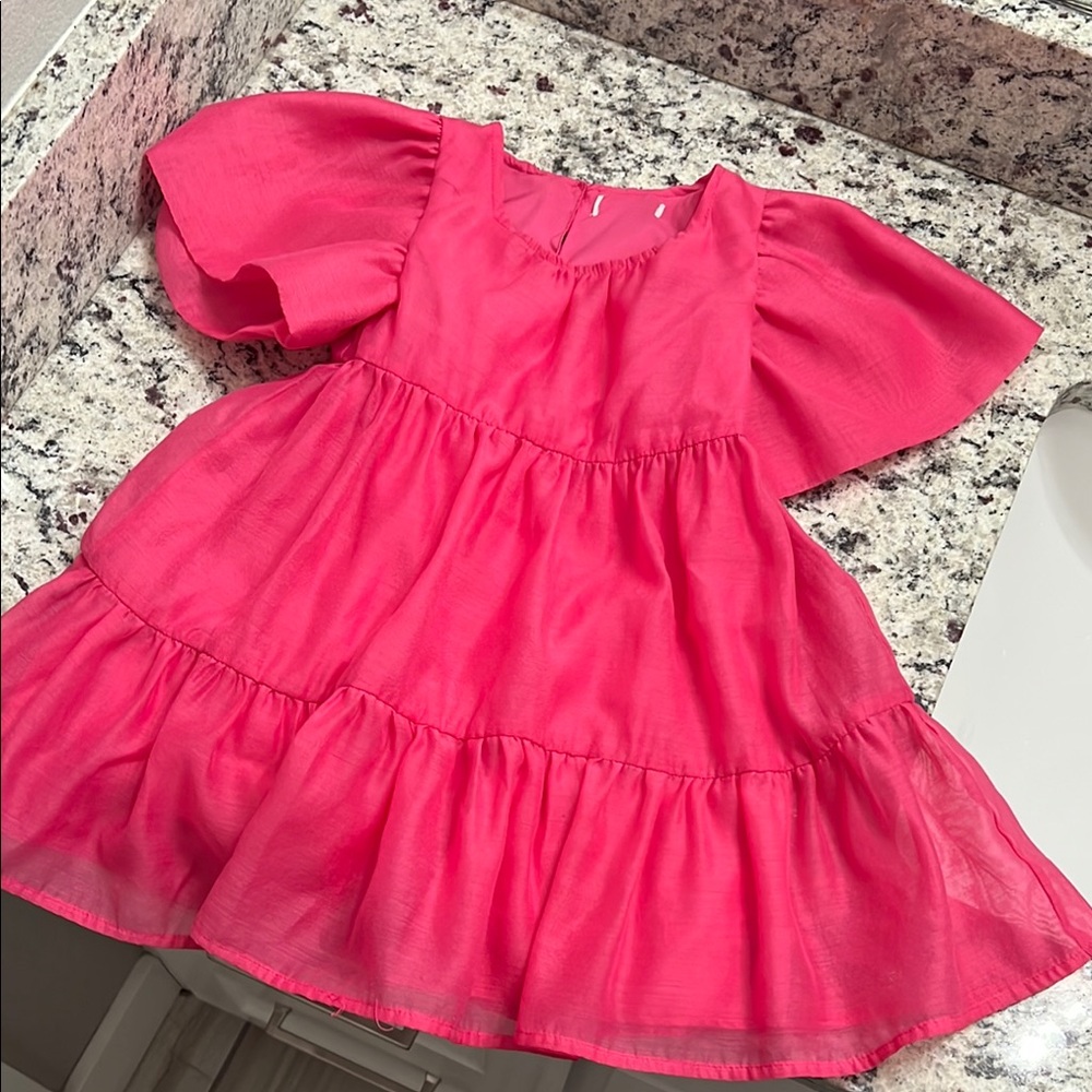 Cat & Jack Pink Tiered Sundress with Puff Sleeves